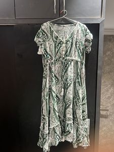 Leafy Green White Dress