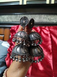 Oxidized Silver Jhumka Earrings