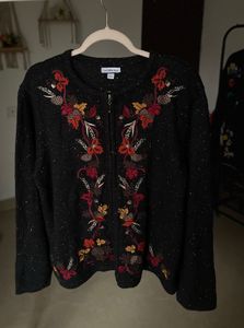CROFT&amp;BARROW VINTAGE AUTUMN FLORAL ZIPPER SWEATER
