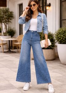 Embellished Denim Wide Leg jeans jeggings