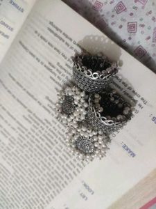 Silver Jhumka Earrings with Pearl Details