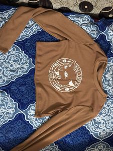 Brown &#34;Bad Vibes Only&#34; Graphic Crop Top