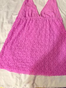 Beautiful Pink Halter Lace Top