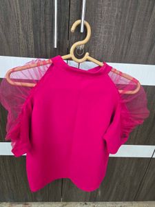 Cute Pink Top with Mesh Sleeves