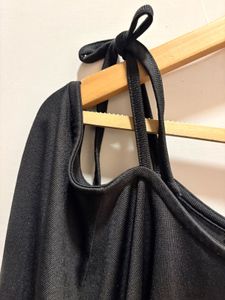 Black Off-Shoulder Tie Strap Top