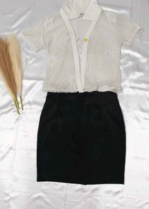 Vintage Black Pencil Skirt and Lace Top Set
