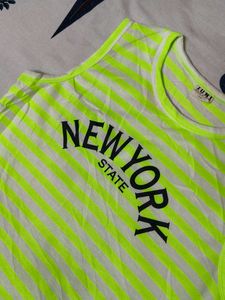 Women Green Striped Printed Casual Tank Top