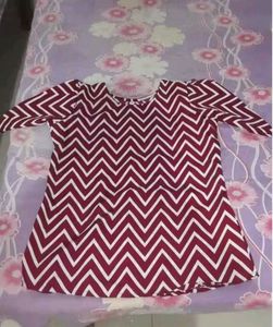 Maroon And White Stripes/Chevron Petal Sleeves Top