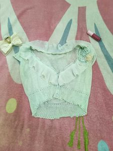 Cute Light Green Ruffle Top