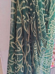 Bandhani Dark Green Saree
