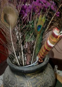 Showpiece with Peacock Feathers