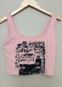 Pink y2k printed tank top