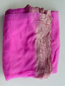 Rose Pink Pure Chiffon Fabric Saree