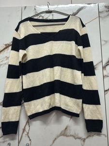 Striped V-Neck Pullover Sweater