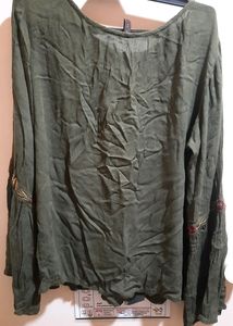 Olive Bell Sleeved Embroidered Top