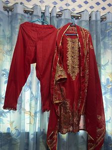 Red Embroidered Kurta Set
