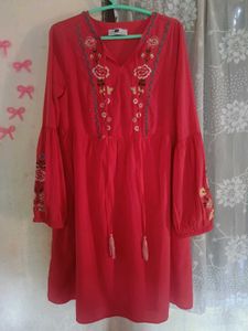 Red Orange Embroidered Bohemian Dress