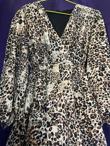Leopard Printed Ruffle Midi Dress