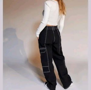 Cargo Baggy Denim Jeans ( Black )