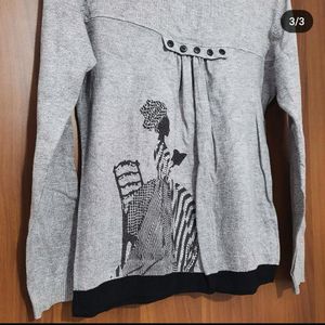 Grey Rhinestone Turtle Neck Fitted Top