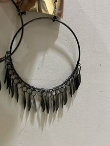 Long Round Oxidised Earrings
