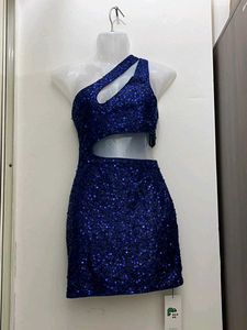 Sparkly Blue One-Shoulder Mini Dress