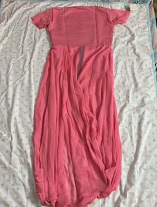 Designer Dhoti Style Long Pink Kurta Dress