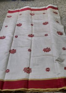 Festive Wear Red White Silk Saree