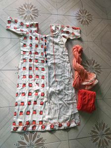 White &amp; Red Print Kurti