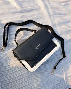Black &amp; White Structured Crossbody Handbag