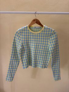Zara Blue Diamond Pattern Top