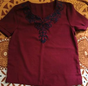 Embroidered Maroon Top