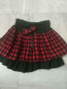 Red Plaid Mini Skirt with Bow