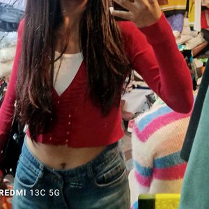Red Long Sleeve Crop Top