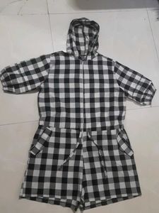 Checked Hooded Playsuit