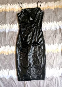 URBANIC Black Faux Leather Bodycon Dress