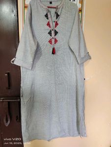 Gray Embroidered Tunic Dress