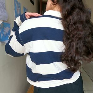 Striped Cropped Oversized Collar Top