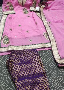 gota work pink georgette suit