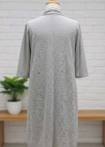 Elegant Grey Cardigan with Embroidery