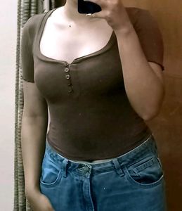 Brown Buttoned Tee