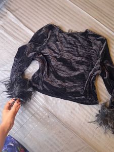 furr shein Velvet Long Sleeve Top