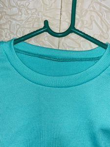 Mint Green Ruched Hem Stylish Ribbed Top