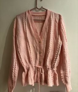 Pink Knit Cardigan Sweater