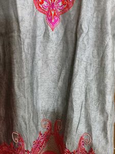 Grey Kurti with Pink And Red Embroidery