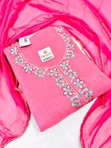 Pink Embroidered Dress Material