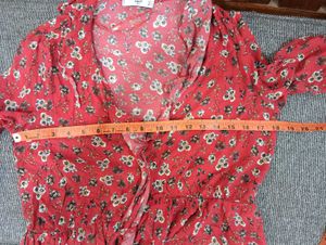 MNG Red Floral Wrap Top
