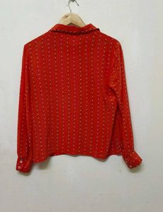 Trendy New Vintage Red Polka Dot Blouse