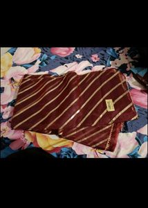 New  Maroon Striped saree with attached blouse pie