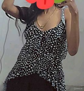 ZARA Printed Tulle Top With Ruffles